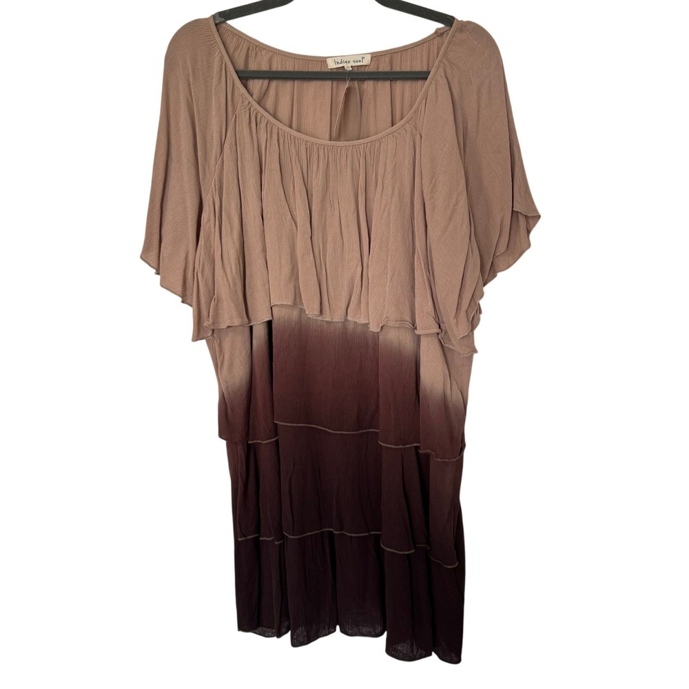 Indigo Soul Womens 2XL Brown Ombre Tiered Tunic‎ Top Short Sleeve Boho Earthy